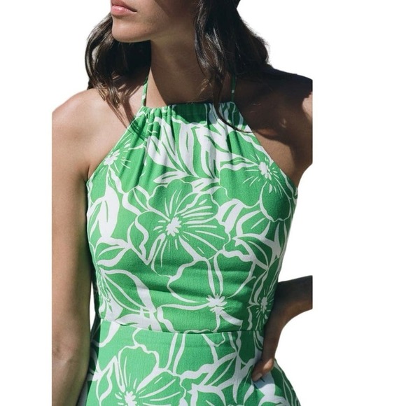 Faithfull The Brand Women's Green Taormina Floral Crepe Halter Neck Midi Dress - Picture 11 of 12